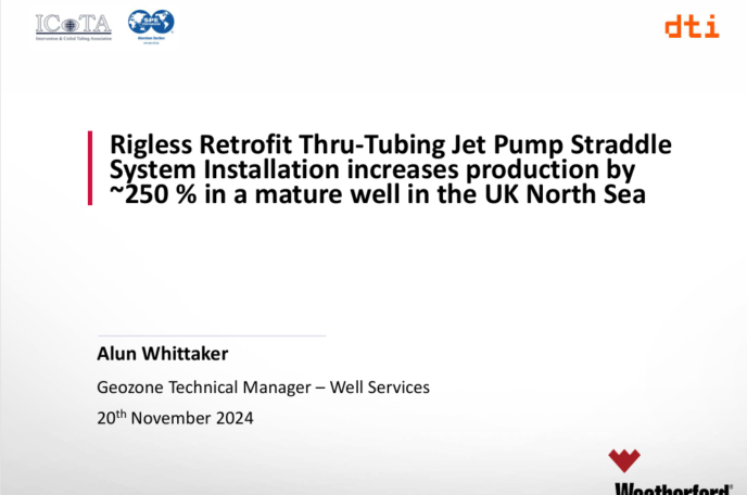 Rigless Retrofit Thru-Tubing Jet Pump Straddle  System Installation increases production by  ~250 % in a mature well in the UK North Sea